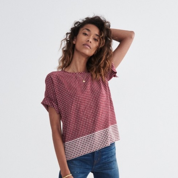 Madewell Silk Premiere Bow-Back Tee In Ascot Tile small genuine silk - Picture 6 of 7